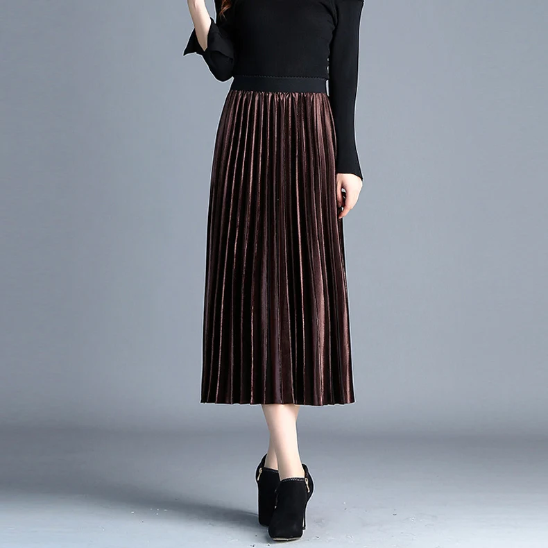 Плиссированные юбки женские 2019 осенние 10 цветов элегантные эластичные высокая