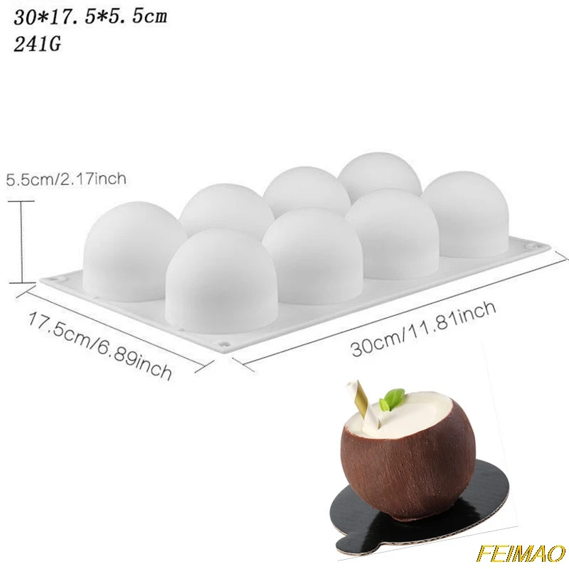 

8 Holes Sphere Silicone Mold 3D spherical Mousse Cake Mold Dessert decoration