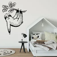 Sloth Wall Decal Woodland Animal Kids Room Decor Branch & Leaf Tropical Wall Sticker Bedroom Playroom Wall Poster A169