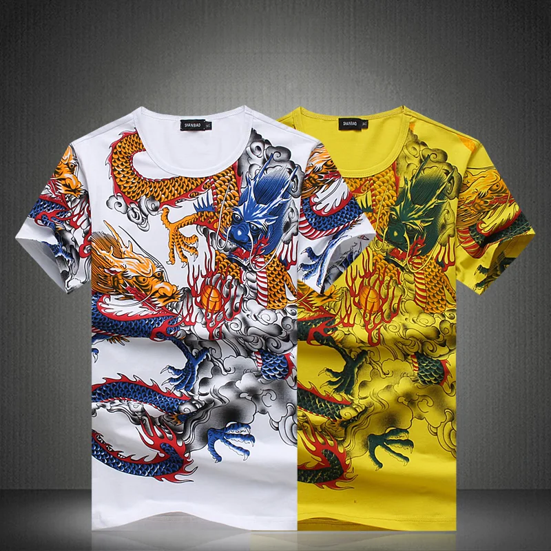 

New Arrivals Men's T-shirts Chinese Brand Great Yellow Lucky Dragon Pattern Tshirt Short Sleeve Summer Sale Male Clothing T17042