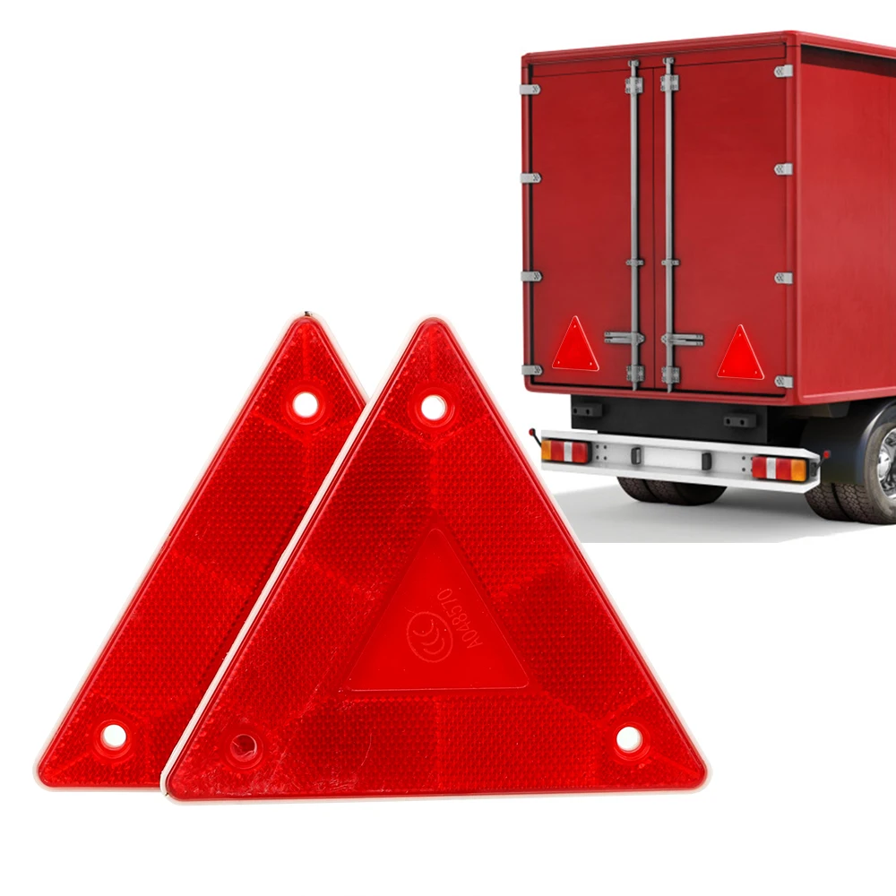 

2Pcs Red Reflective Sign Board Truck Safety Plate Rear Light Triangle Warning Reflector Stop Warning Sign Flasher Car-styling