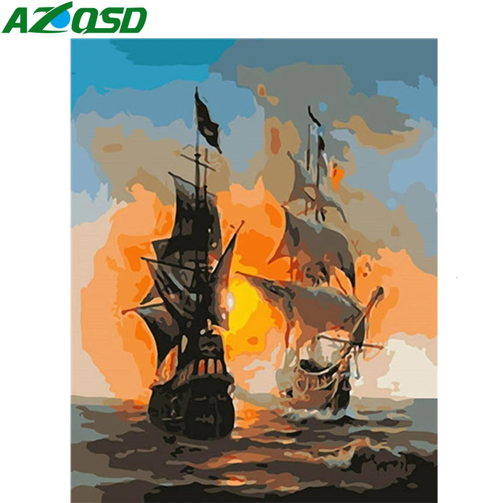 AZQSD Unframe Oil Painting By Numbers Set For Adults Boat Handicraft DIY Coloring Scenery Decoration Unique Gift | Дом и сад