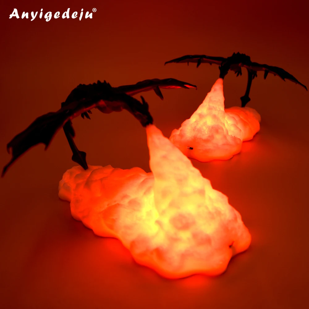 

3D Printed LED Fire Dragon Lamps Night Light Rechargeable Mood Soft Light For Bedroom Kid Room Bedroom Camping Hiking Decoration