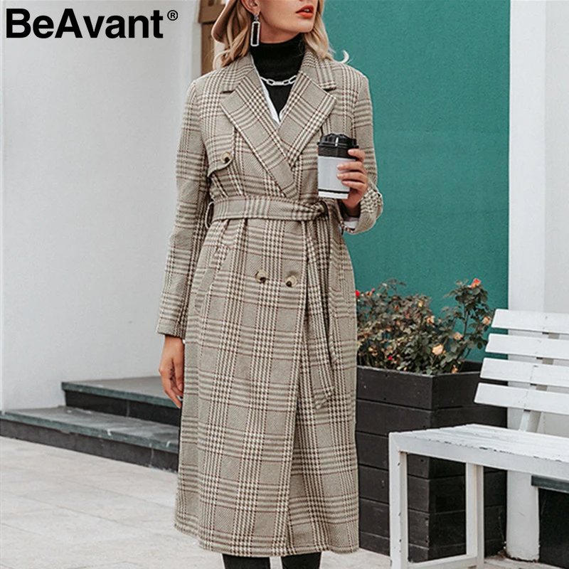 BeAvant элегантное клетчатое пальто женское с длинным рукавом осень зима теплое