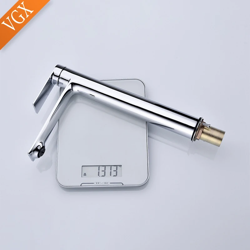 

VGX Bathroom Mixer High Rise Faucet for Counter Top Wash Basin Sink Tap Single Hole Washroom Brass Chrome F601-103C