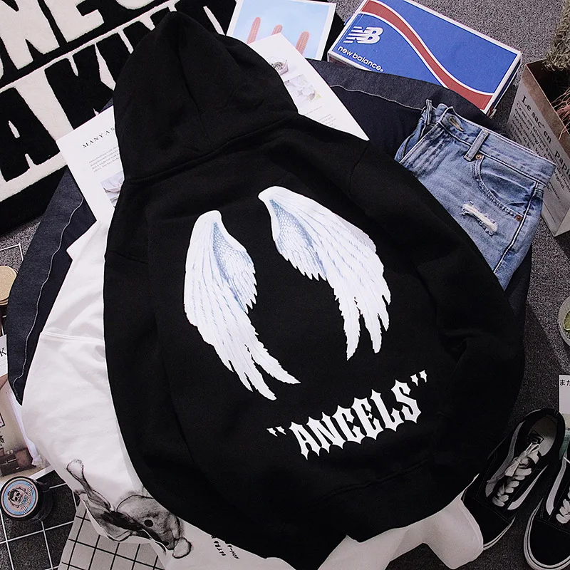 Толстовка женская с капюшоном и принтом в виде крыльев|Женские толстовки