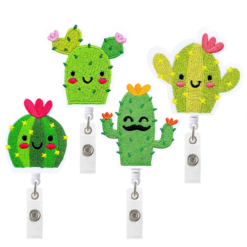 

Creidt Card Clip for Staff Card Cover Cute Name ID Badge Reel Nurses Teachers Retractable Work Card Clip Catus Chest Pocket