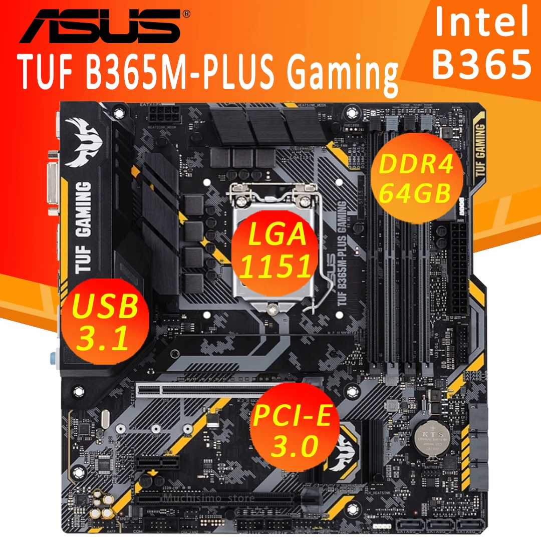 

Asus TUF B365M-PLUS GAMING Motherboard LGA 1151 DVI Support Core i7/i5/i3/ RGB M.2 SSD USB3.1 Gen 1 Intel B365 Placa-mãe 1151