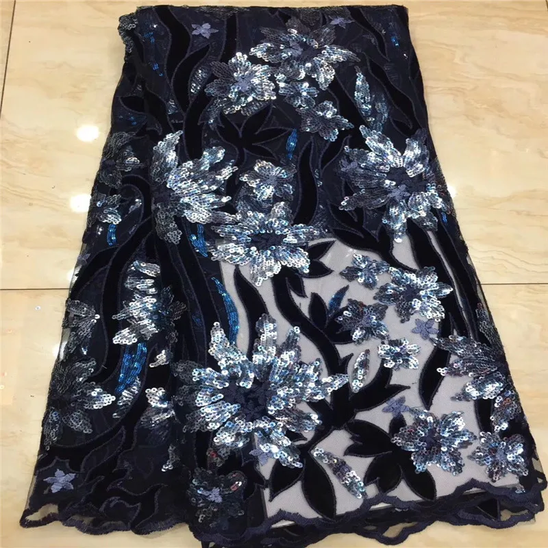 Африканская кружевная ткань с блестками 2020 ярко голубое/серебряное