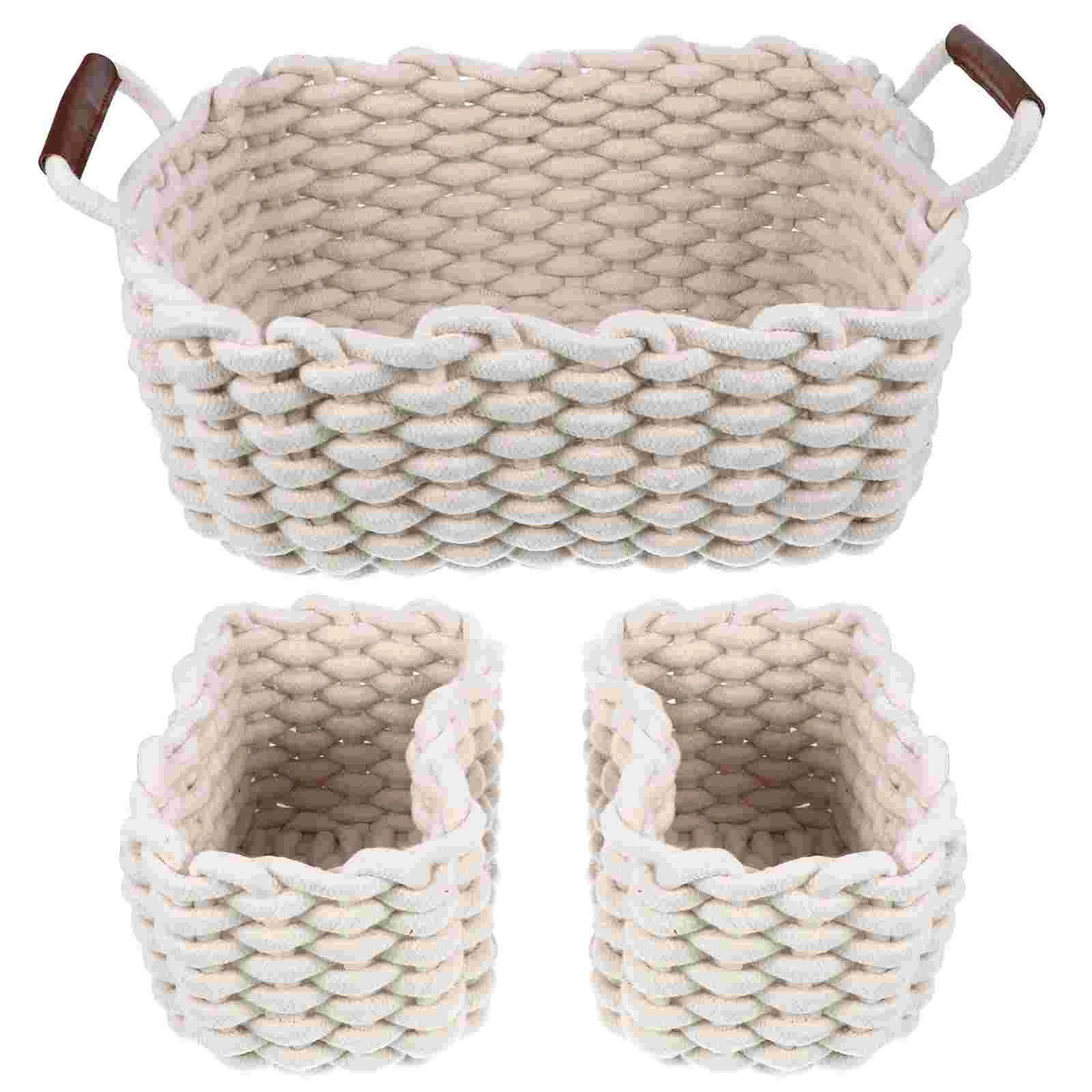 

3 Pcs 1 Set Cotton Rope Snack Baskets Tote Baskets Crafted Fruit Baskets