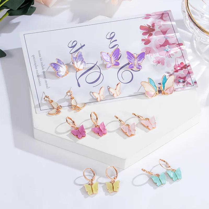 

New Korean Acrylic 2020 Stud Earrings for Women Butterfly Street Style Fashion Cute Small Animal Sweet Earrings Female Jewelry