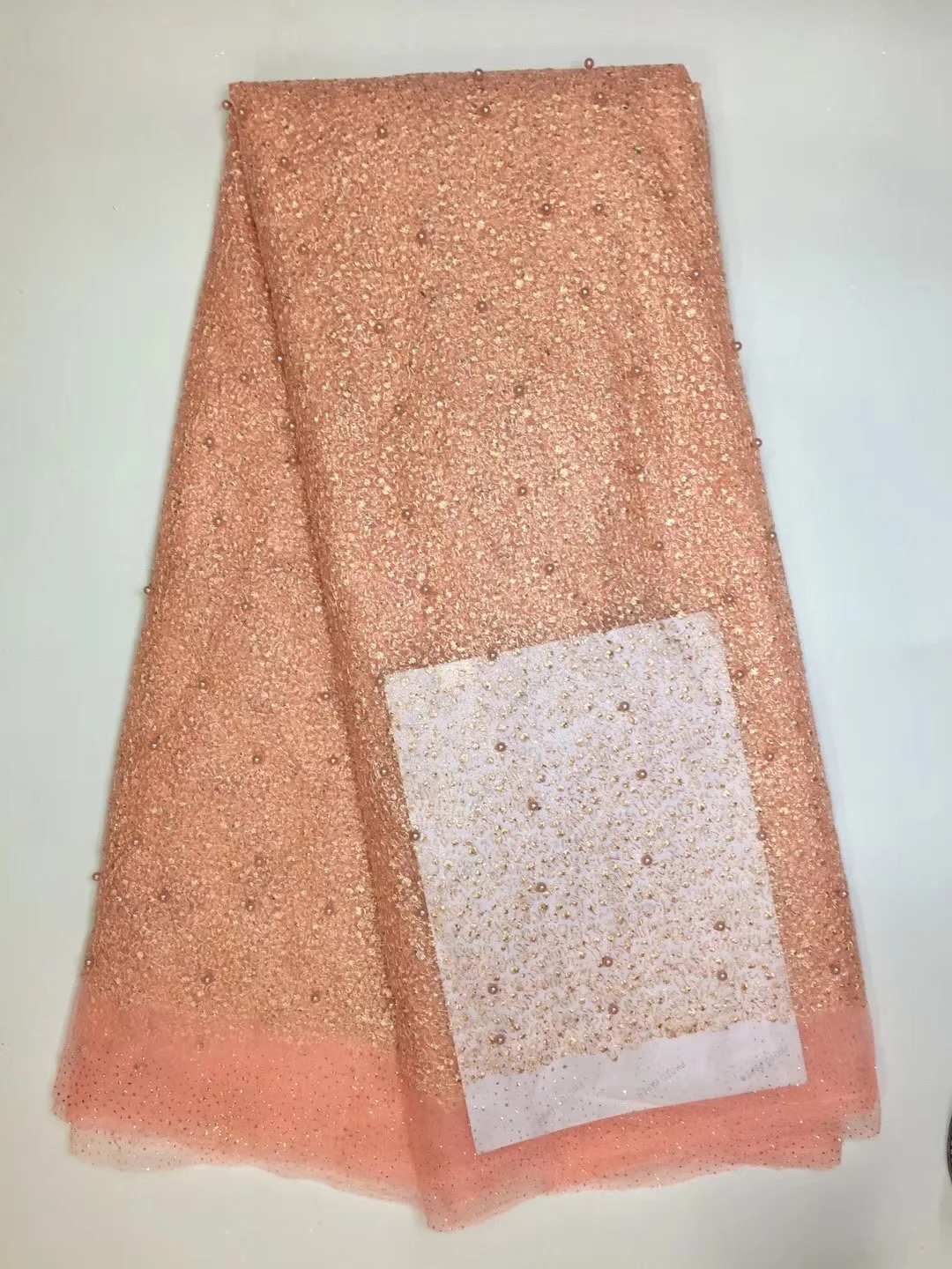 

2018 Nigerian Tulle Lace Fabric Fast Shipping African Lace Fabric For Wedding Orange Embroidery Beaded Lace Fabric D17483