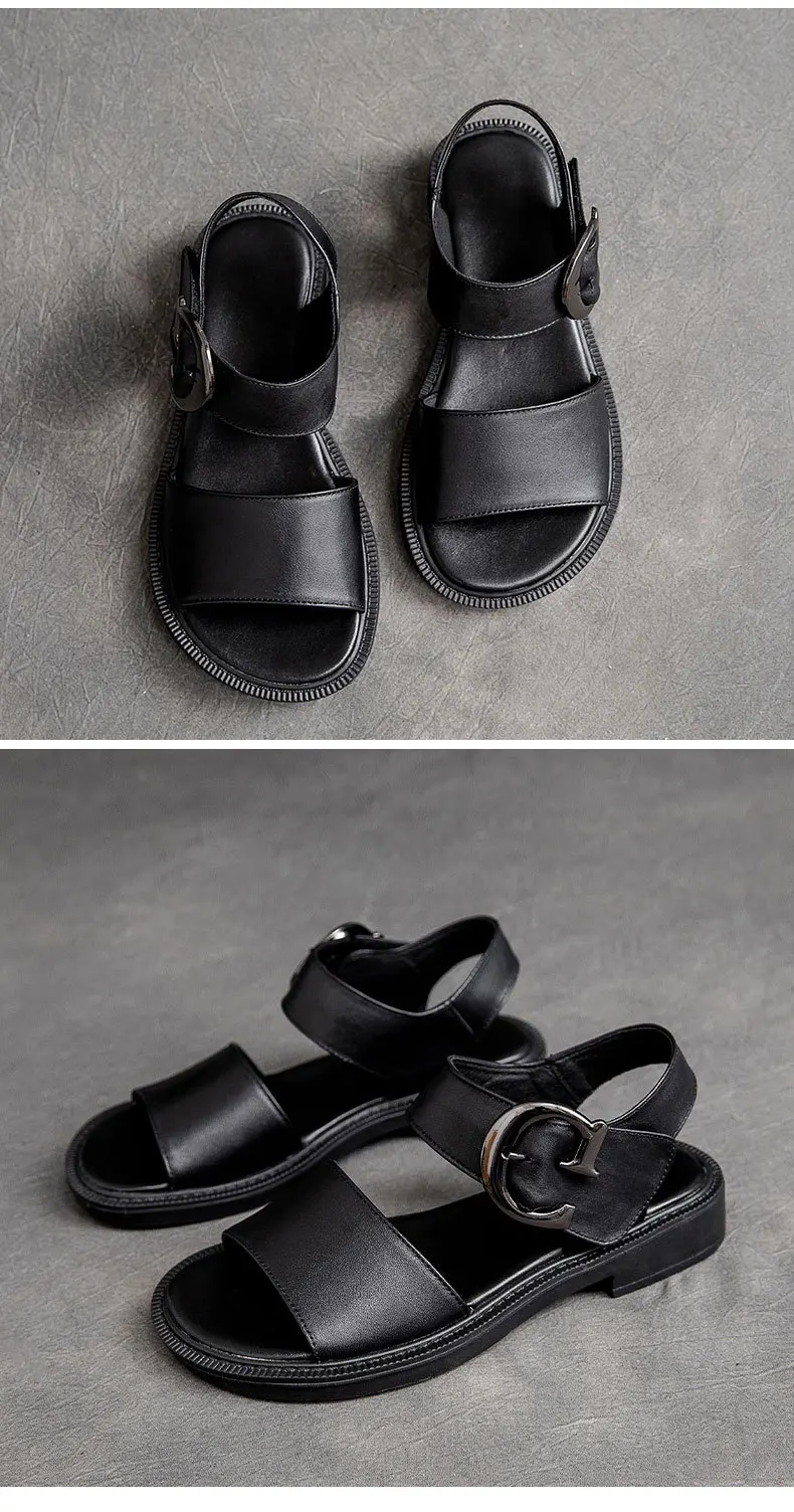 

2021 new arrivals leather flat hollow solid color ladies fish mouth casual sandals