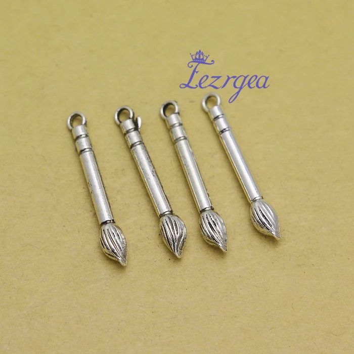 30 шт./лот-30x4 мм Античное посеребренное ожерелье с кистью Подвески для DIY брелок принадлежности для изготовления ювелирных изделий фурнитура