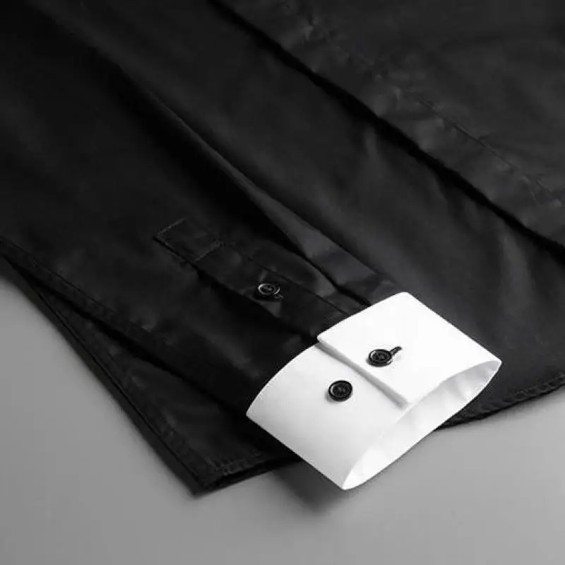 

100% Cotton Mens Shirts Luxury Zipper Pocket Long Sleeve Casual Mens Dress Shirts Fashion Slim Fit Party Male Shirts 3XL