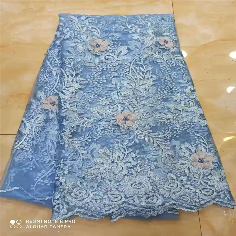 Небесно голубое Африканское кружево ткань с вышивкой нигерийские французские