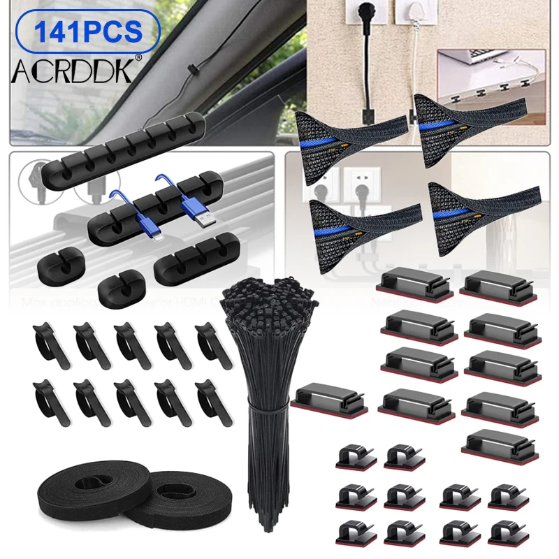 

141 PCS Cord Management Organizer Kit Durable Useful Neat Not Mess Safe Convenient for TV Office Home FC