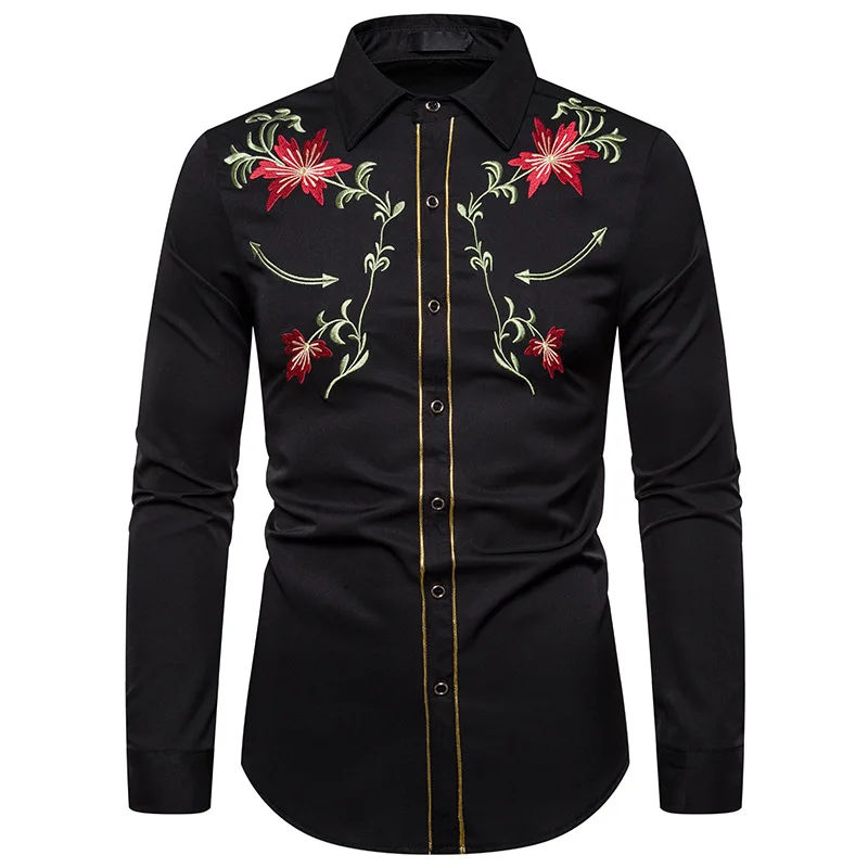 

LUCLESAM Men Embroidered Shirt Mens Long Sleeve Button Up Blouse camisas para hombre