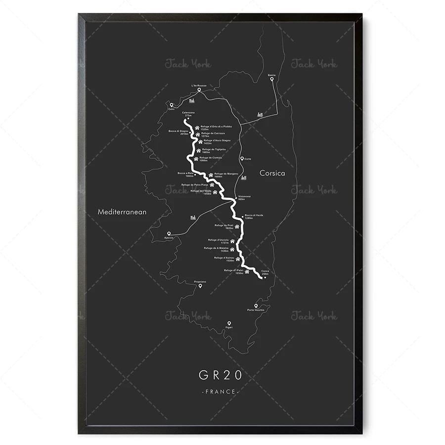 Карта следов GR20 | Постер по тропе Корсика походы Переживите свои приключения