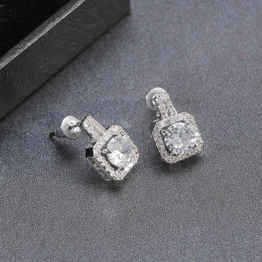 

YPAY Classic Square Shape Women Stud Earring Full Paved CZ Zircon Stone Luxury Female Wedding Earring Jewelry New Arrival Item