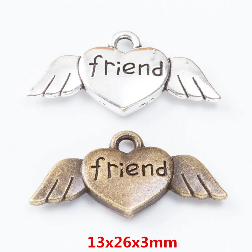 15 шт. винтажные заботливые крылья из цинкового сплава Подвески DIY браслет