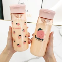 cute plastic cup strawberry pattern female student children tea leak filter transparent water bottle portable handy cup gift