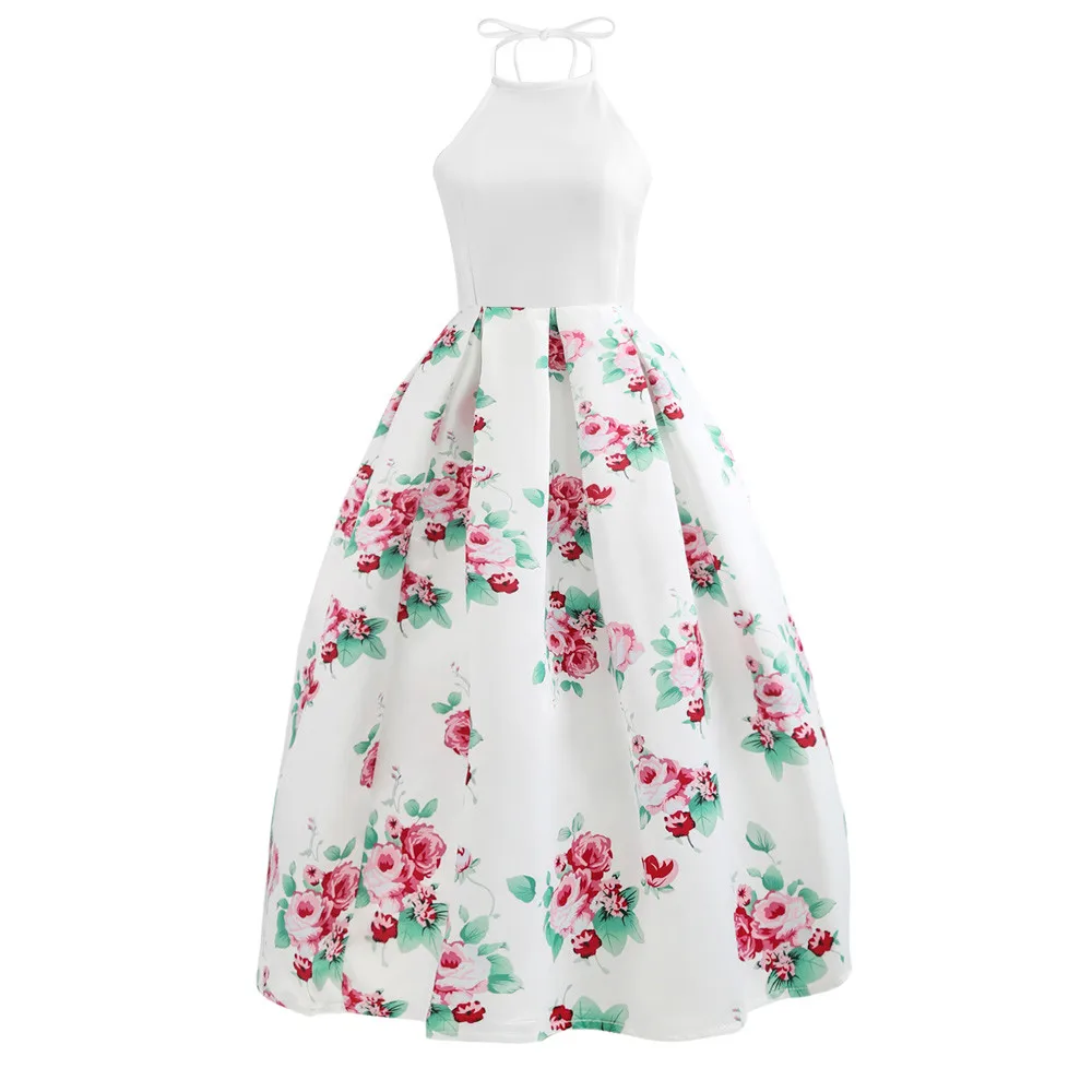 Fashion Women Ball Gown Dress Halter Long Casual Beach Floral Print Sundress Evening Party Vestidos de fiesta | Женская одежда