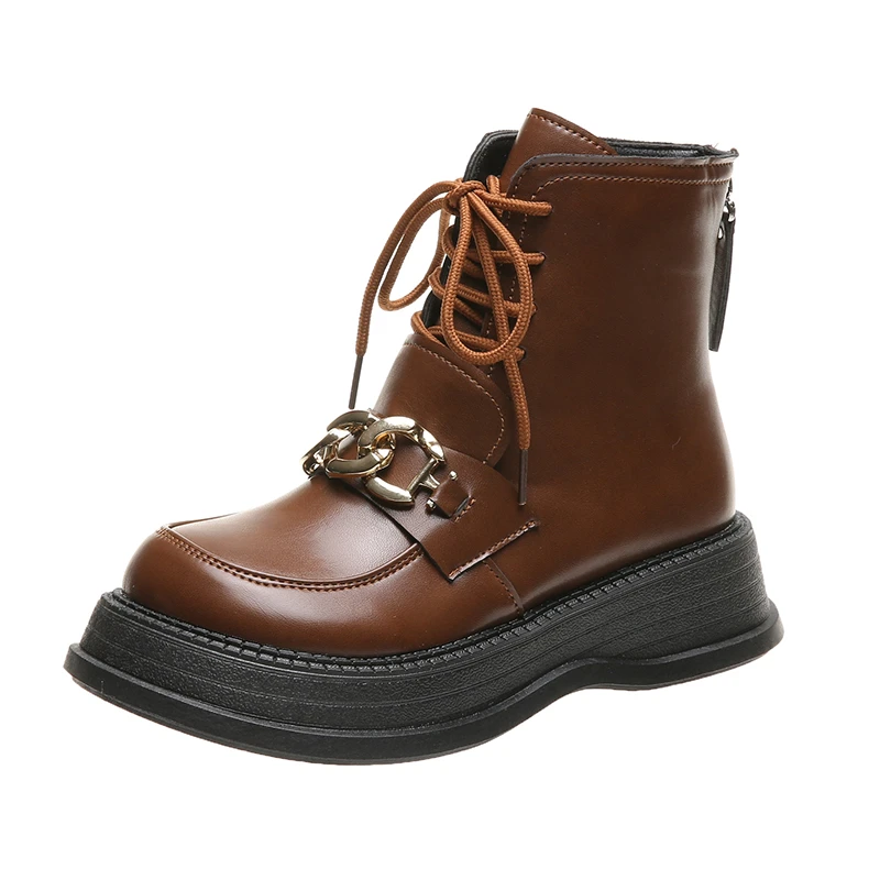 

Ankle Boots Woman 2021 Metal Chain Chelsea Boots Woman Thick Sole Slip on Knight Boots Woman Genuine Leather Punk Boots Women