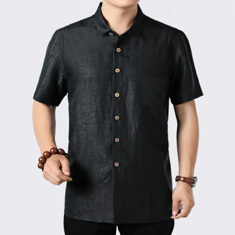 Мужская шелковая рубашка с коротким рукавом Повседневная Свободная из 2020 шелка