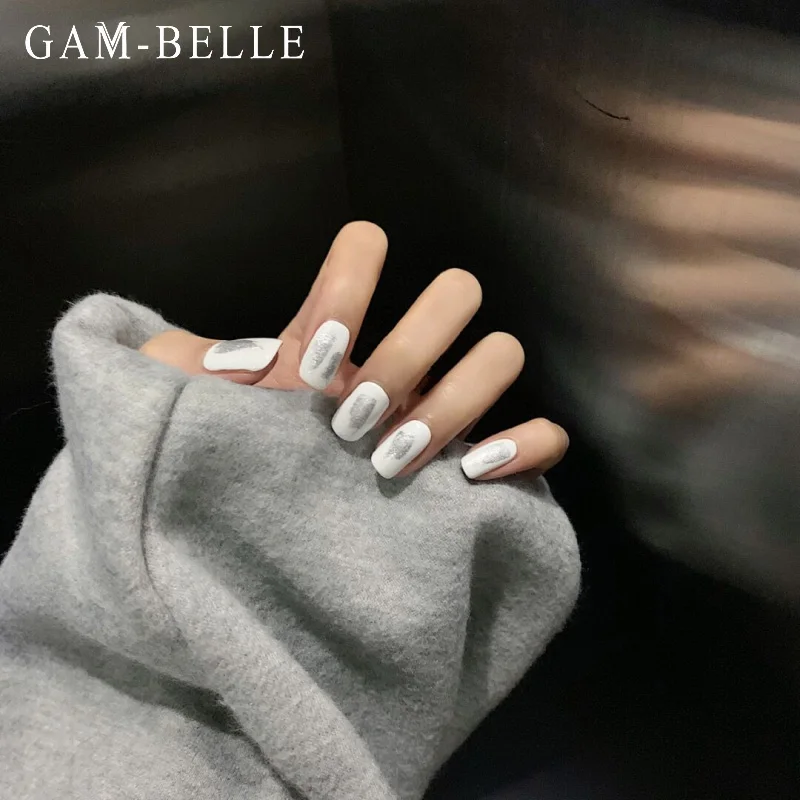 

GAM-BELLE Французский Поддельные ногти белый серебряный блеск граффити узор полное покрытие ложный пресс на Ногти украшения сделай сам инструм...