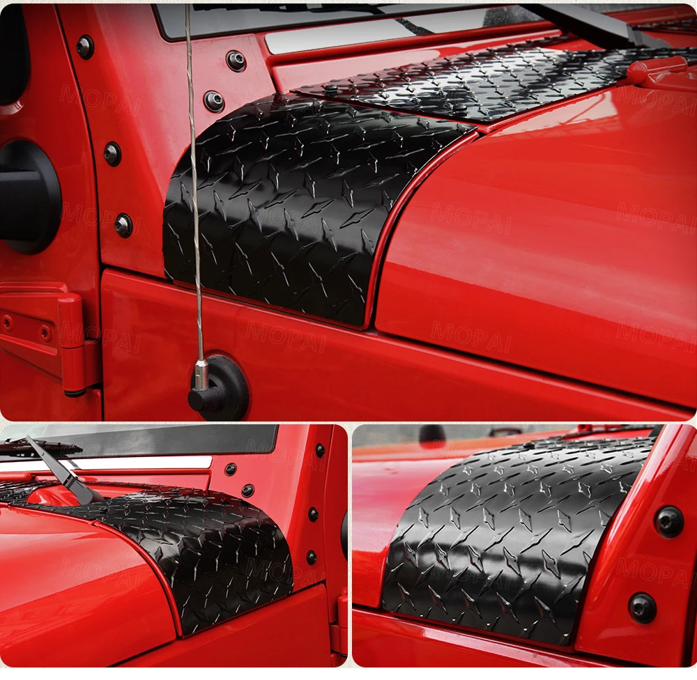 MOPAI Engine Cover Car Stickers for Jeep Wrangler JK 2007- Car Hood Angle Wrap Covers for Jeep JK Wrangler Accessories