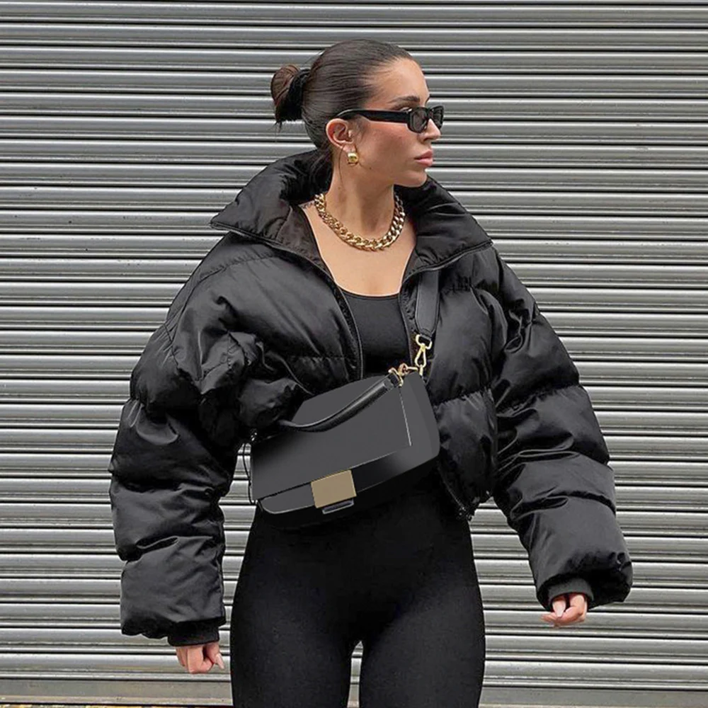 

Новый стиль, черная куртка, Женская Повседневная хлопковая одежда, зимняя модная теплая короткая куртка на молнии с длинным рукавом, 2021