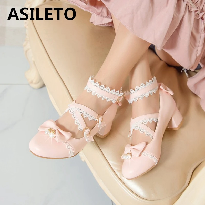 Женские милые жемчужные туфли ASILETO в стиле &quotЛолита&quot &quotмэри джейн&quot кружевные