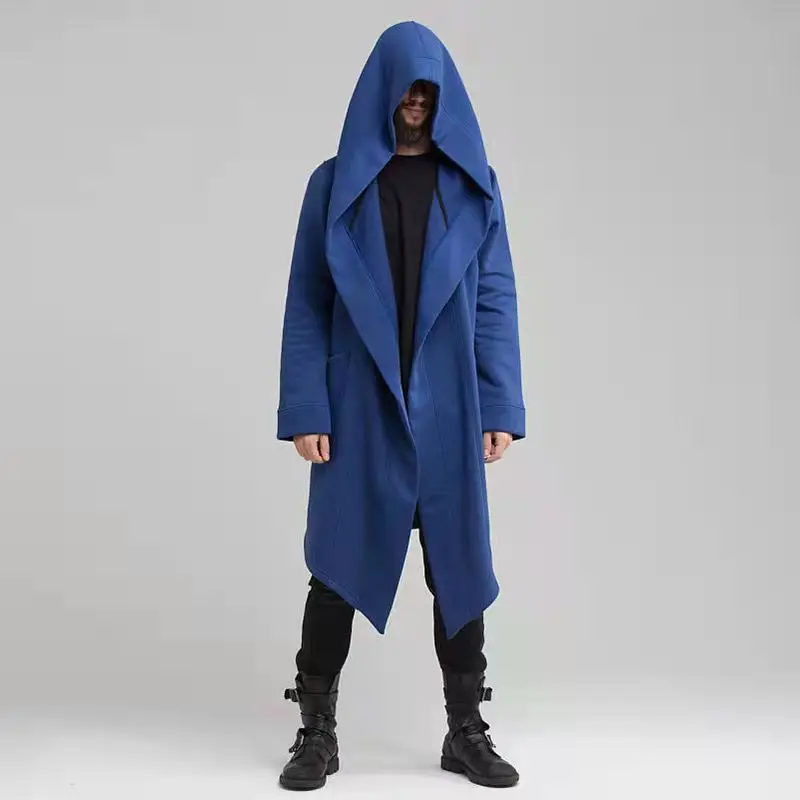 

2021 Men Trench Hooded Cotton Warm Sweatshirts Black Hip Hop Mantle Hoodies Fashion Jacket Long Sleeves Cloak Outwear Hot Sale