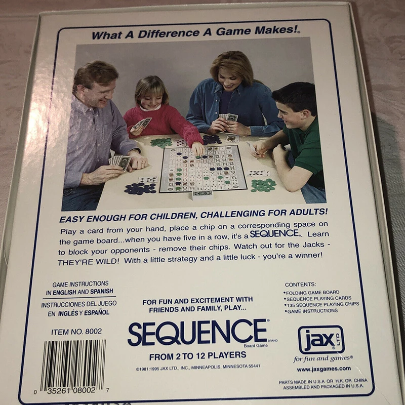 

Sequence Games Children Challenging Sequence Board Game 104 Cards 2-12 Players Family Game English Version