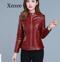 faux leather coat women autumn korean short slim xl 6xl black yellow long sleeve fashion fishtail plaid jacket punk