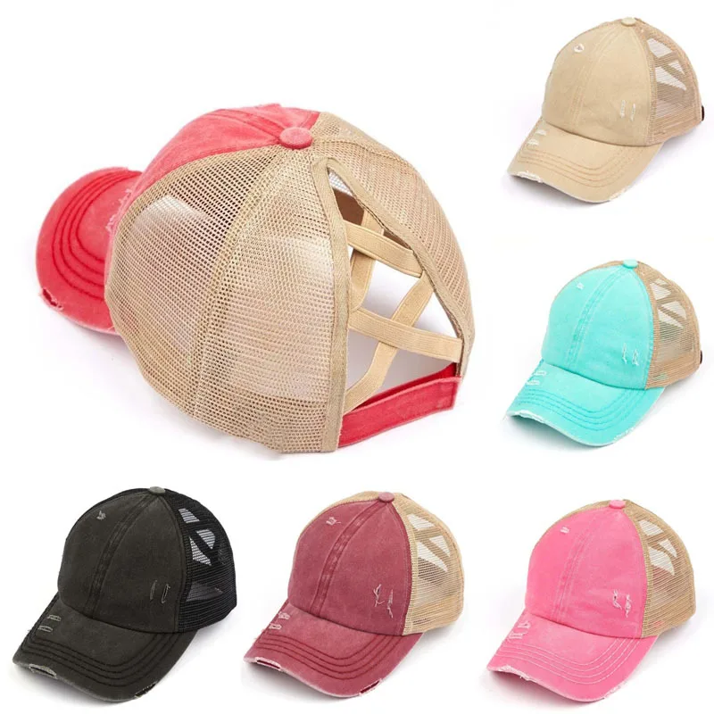 

HanXi Women Ponytail Baseball Cap Criss Cross Hat 2020 New Arrival Hat Caps Outside Sport Hip Hop Snapback Washed Visor