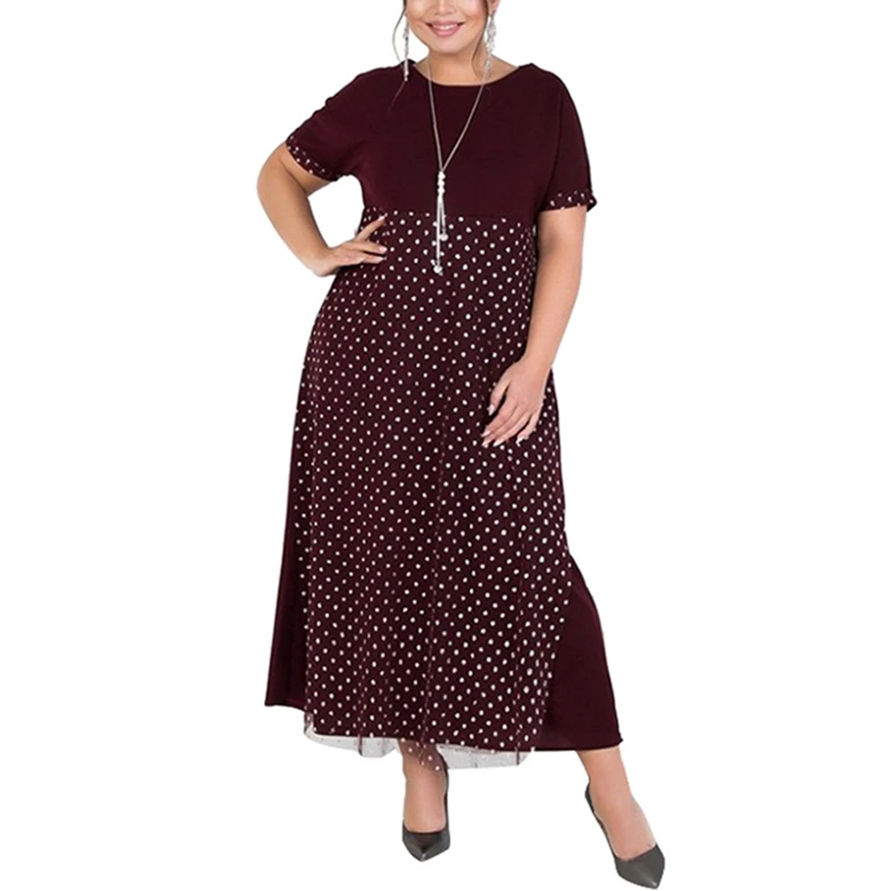 Винтажные сетчатые платья с захлестом в горошек для женщин большие размеры