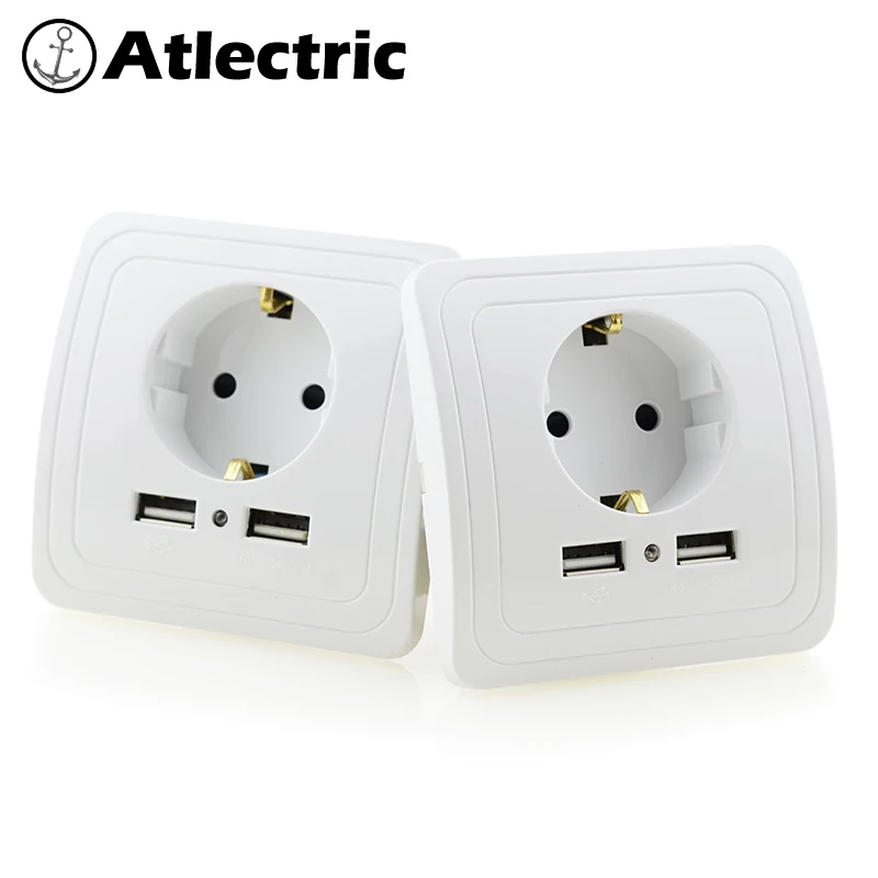 Atlectric двойной USB порт зарядное устройство адаптер штепсельная вилка европейского