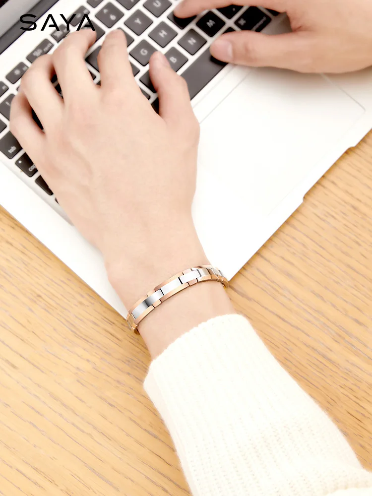 Rose Gold Plating Tungsten Carbide Bracelet With Magnetic Stone, Free Shipping, Customized