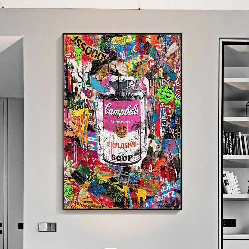 

Condensed Soup Graffiti Canvas Painting Posters and Prints Street Art Pictures Cuadros for Living Room Decoration