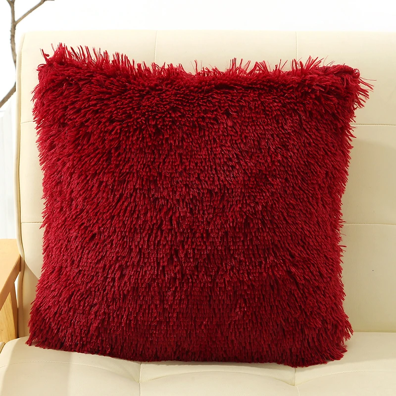 Burgundy 45x45 см плюшевая наволочка для подушки, декоративная наволочка для дивана и кровати, мягкая уютная наволочка для подушки - Цвет: Burgundy