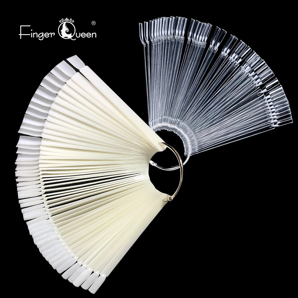 Fake nails 50Pcs Fan-shaped Nail Display Sticks Polish Board Practice Art Tips with Metal Split Ring Color Card | Красота и здоровье