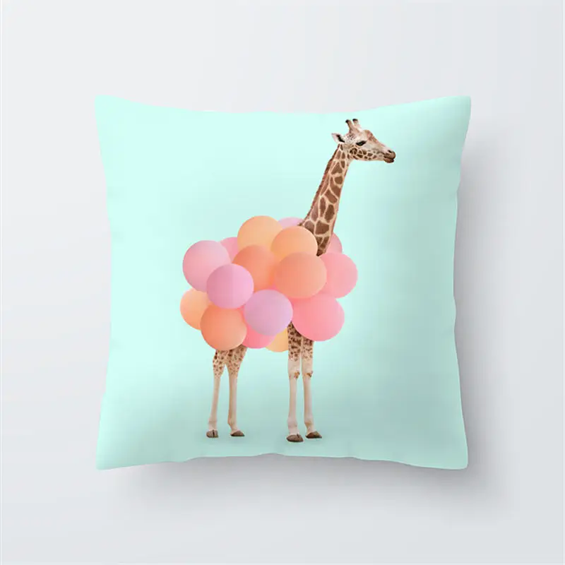 Красочная наволочка с изображением животного слона жирафа кошки океана пейзажа
