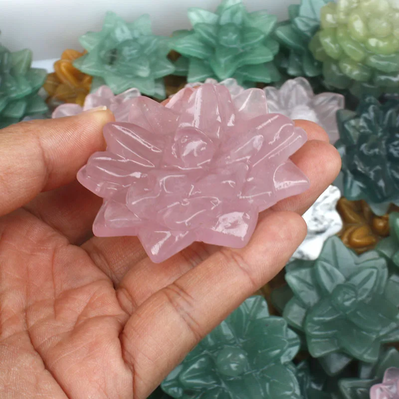 

1 PC Natural Rose Quartz And Green Aventurine Crystal Succulent Plant Flower