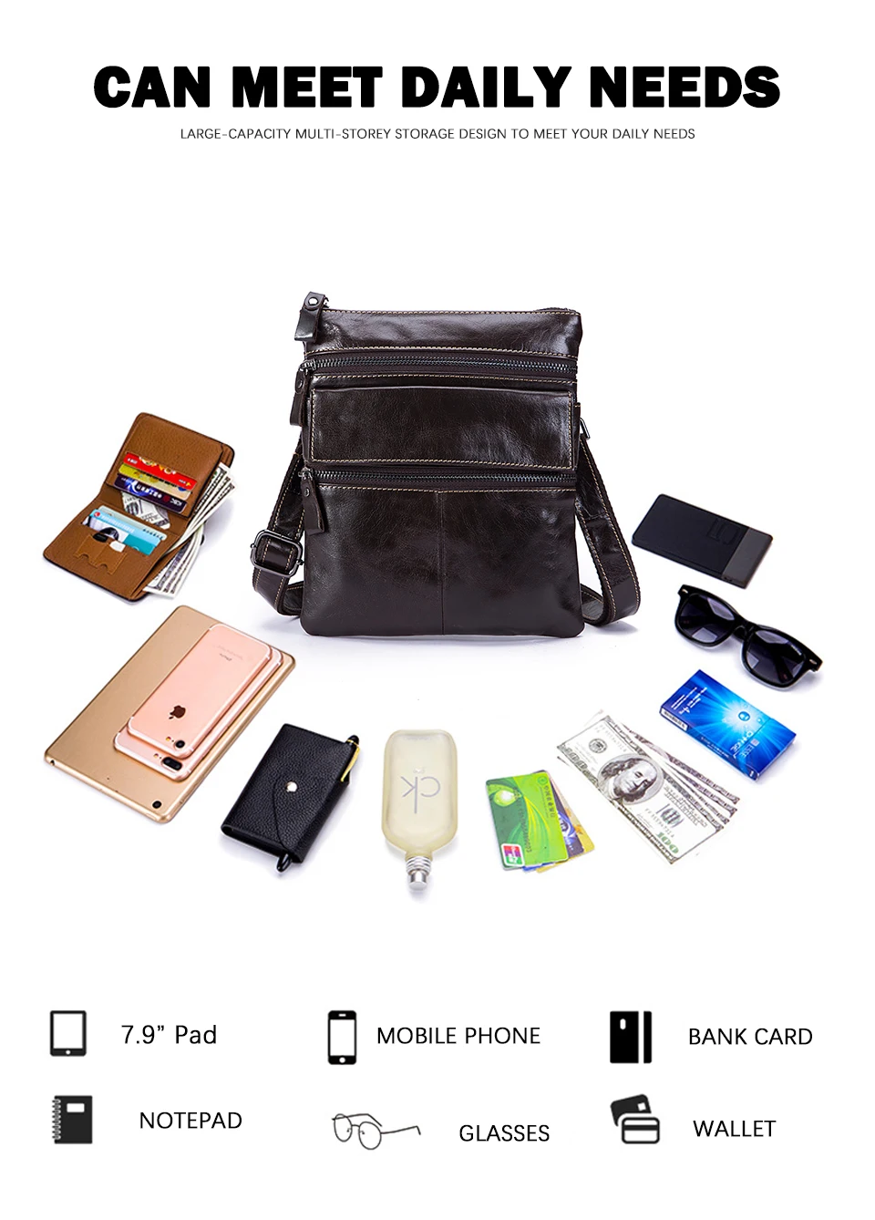 Thick Crazy Horse Leather Male Vintage School Messenger bag Design Satchel Book Cross-body Shoulder bag 8