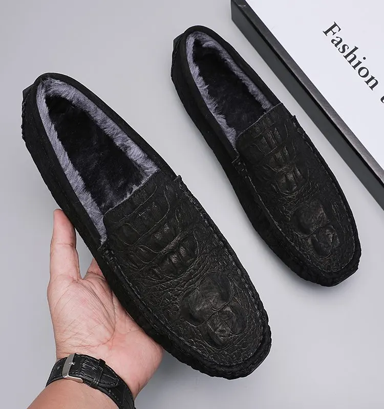 

Plush Mens Driving Shoes Winter Shoes Men Loafers Men's Casual Shoes Suede Leather Mocassim Masculino Fur Moccasins Slip on Flat