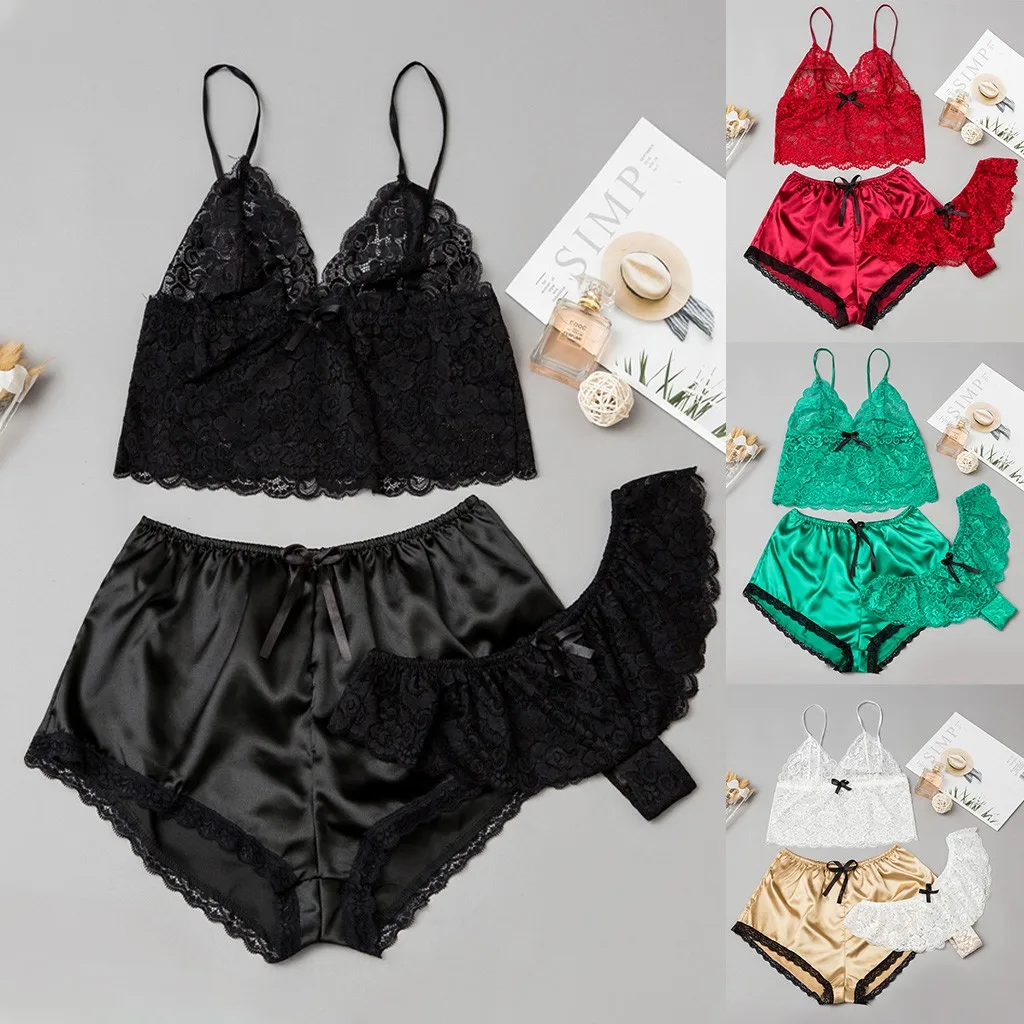 2019 женское сексуальное нижнее белье комплект с бюстгальтером шелковые пижамы