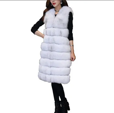 Fox Fur Color Женская длинная жилетка из искусственного меха без рукавов имитация безрукавка из лисьего меха женская Дикая мода осень-зима жилетка Новинка D541 - Цвет: Fox Fur Color