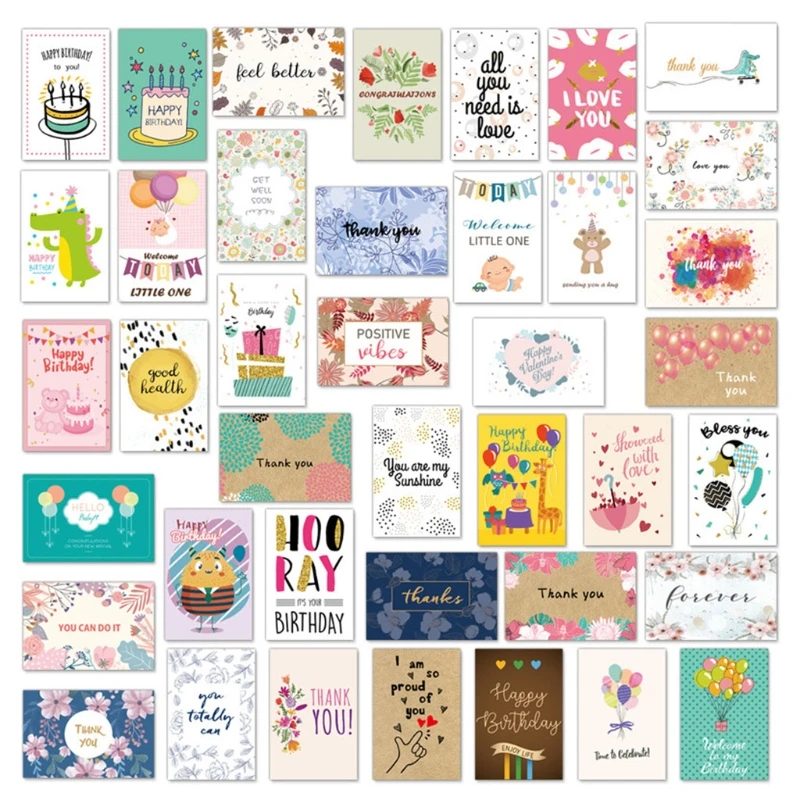 

H051 40pcs Birthday Cards Assortment Greeting Card Postcards Invitations with Envelope Cute DIY New Year Cards